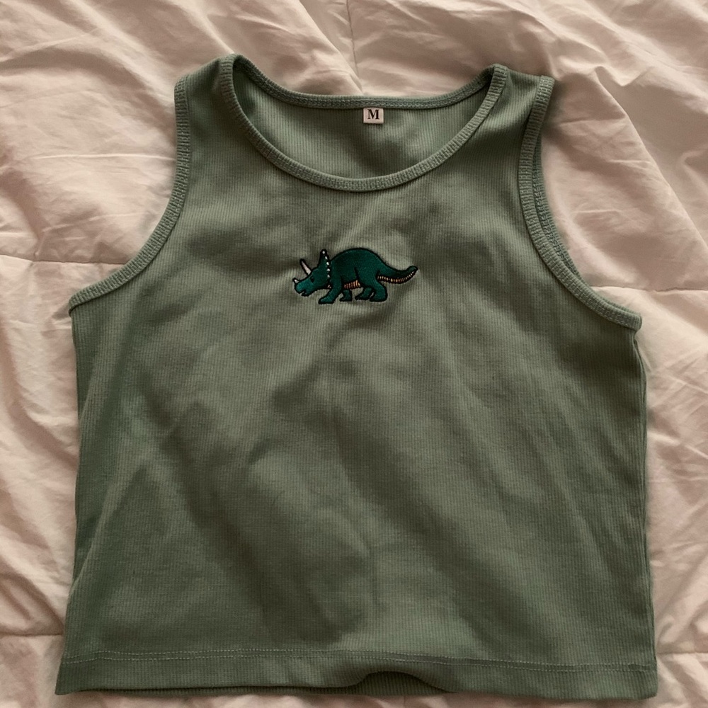 Green Dinosaur embroidered tank top